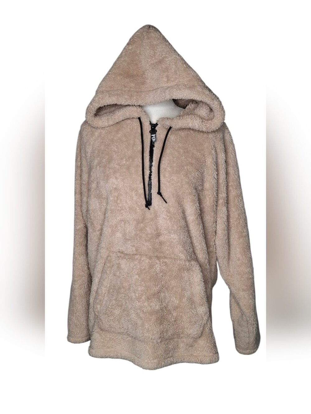 PINK Victoria’s Secret Sherpa Hoodie Pullover Women’s L Tan Beige 1/4 Zip